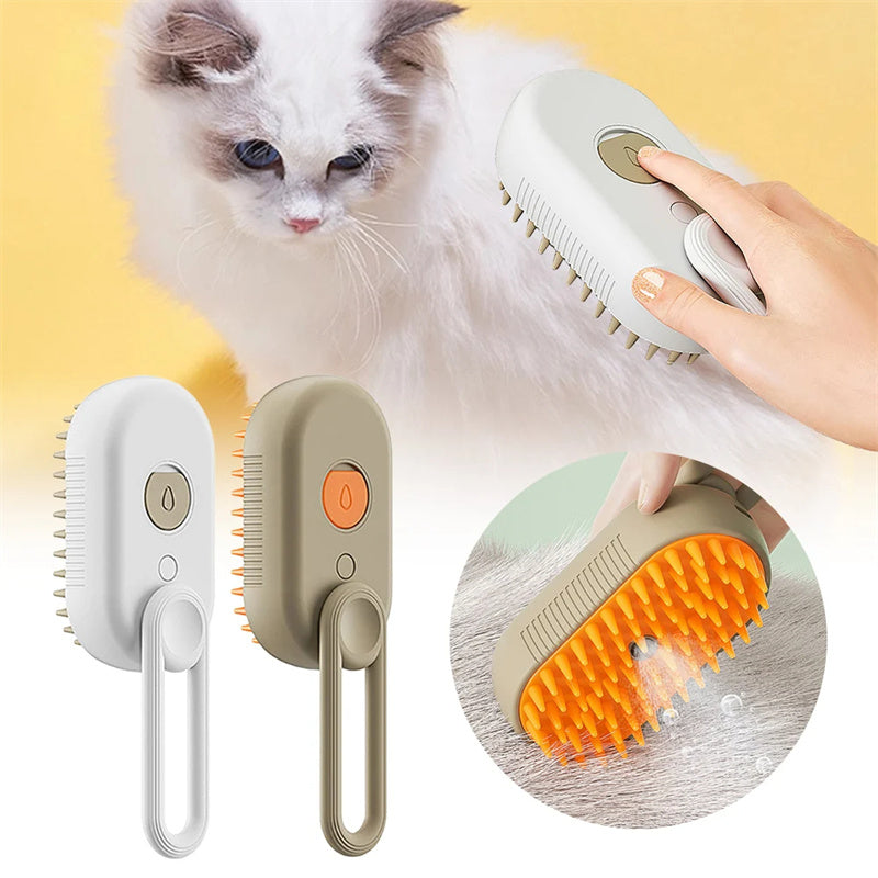 3-in-1 electric steam pet grooming brush for cats and dogs with water tank and soft bristles