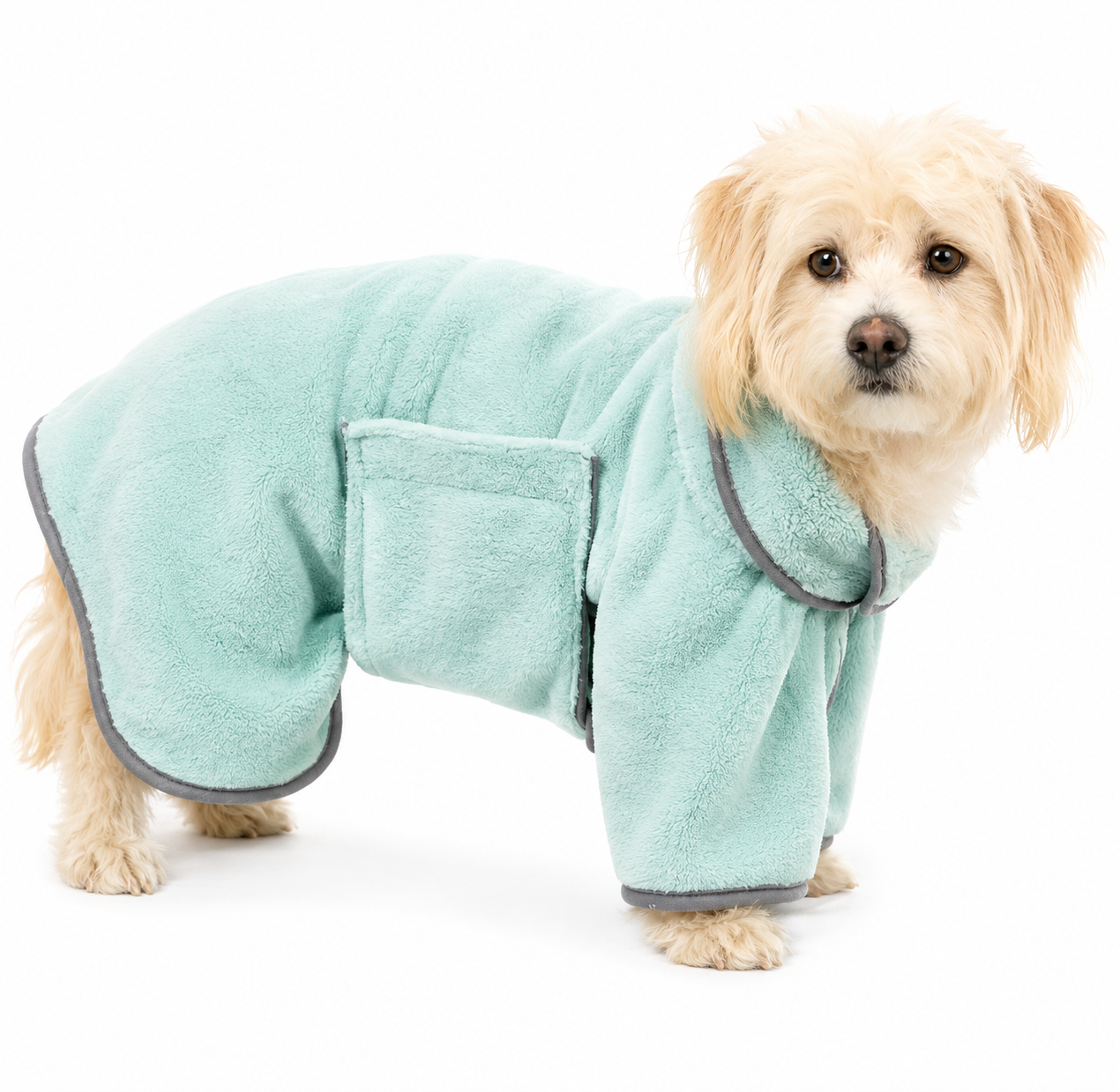 Green microfiber dog bathrobe towel by Pawnesta, quick-dry and highly absorbent pet drying towel for fast, comfortable pet drying.