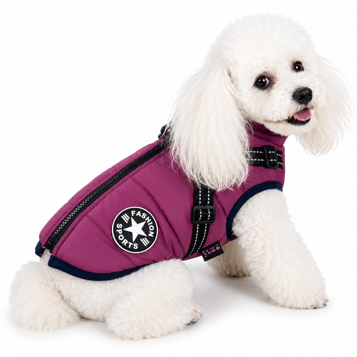 Purple soft dog vest shirt for small and medium dogs, casual pet clothing by Pawnesta, shown on a small dog.