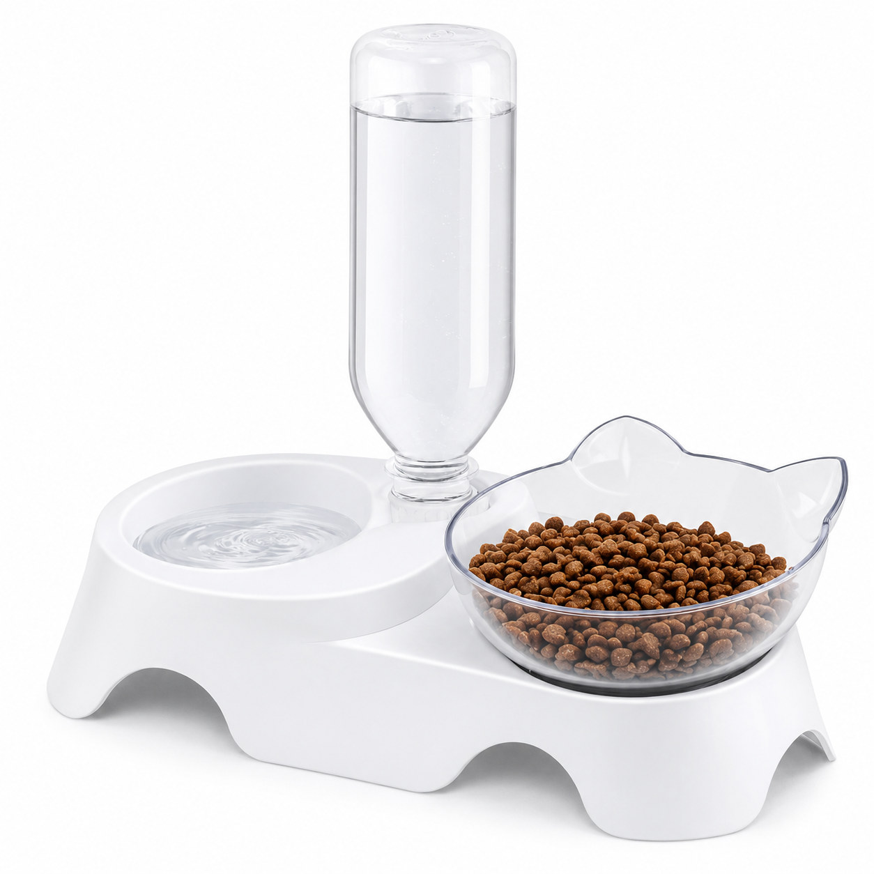 Tilted Cat & Dog Food Bowl with Automatic Water Dispenser Set